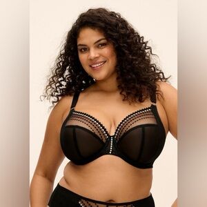 Elomi Lingerie Matilda Plunge Bra Underwired Black Mesh Full Cup Racerback 34J
